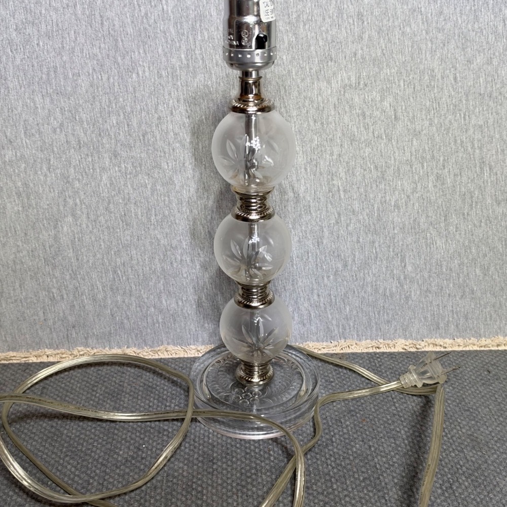 Vintage Etched Frosted Glass Table Lamp Base Triple Orb Silver Accent 12in